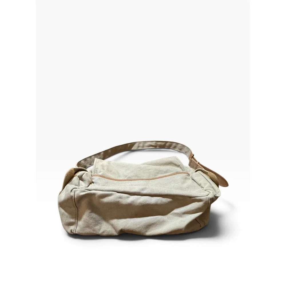 LL Bean Vintage Canvas Messenger Bag Leather Trim Crossbody Gorpcore Khaki